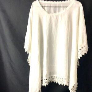 MEIYITIAN WO ONE SIZE WHITE SWIM COVERUP LACE TRIM. GOOD CLEAN CONDITION